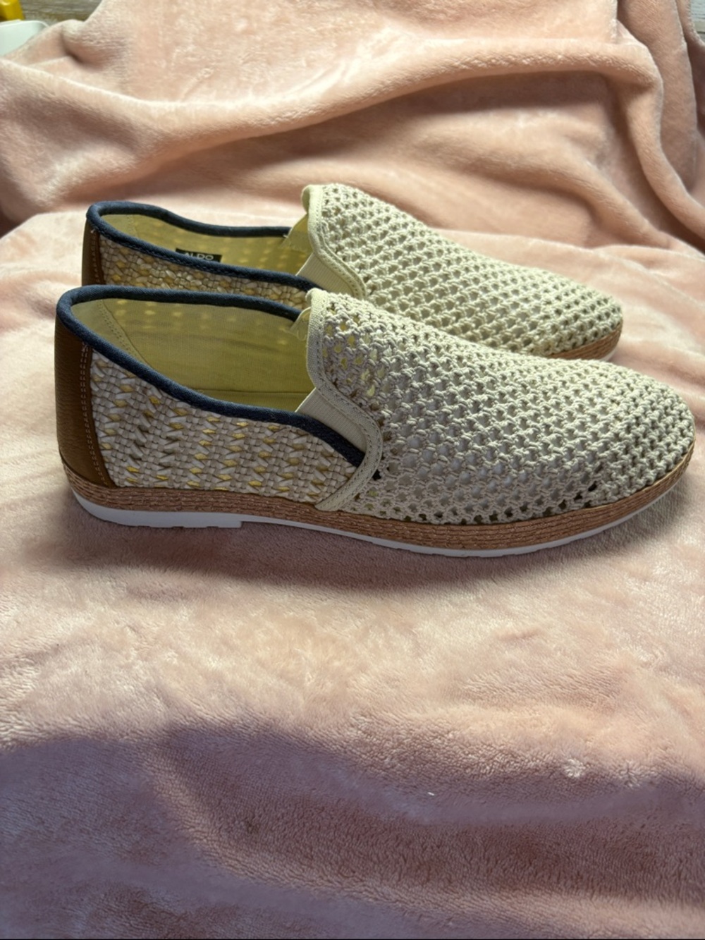 Aldo Kianou Espadrille Woven Slip-On Loafers with Brown Heel Accent